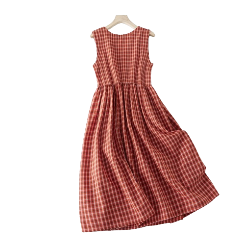 Robe mi-longue à carreaux en fibre de coton pour femmes, mode coréenne et japonaise, mode de rue décontractée, robe de travail élégante pour dames, été