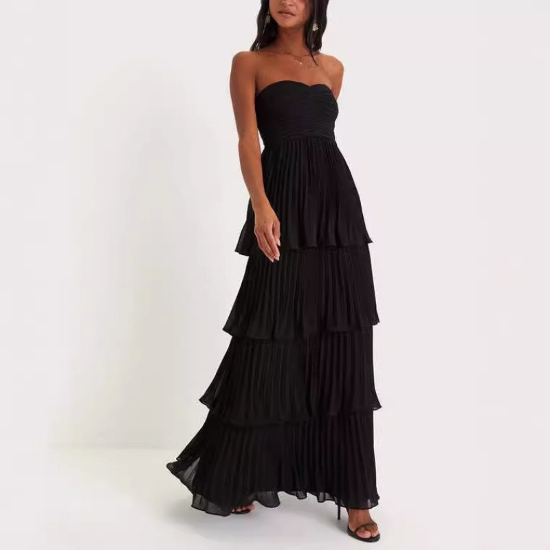 Robe de Soirée Élégante et Chic pour Femme, Couleur Unie, Bustier, Plissée Superposée, Sexy, Nouvelle Collection 2026, Design Raffiné, Robes Longues