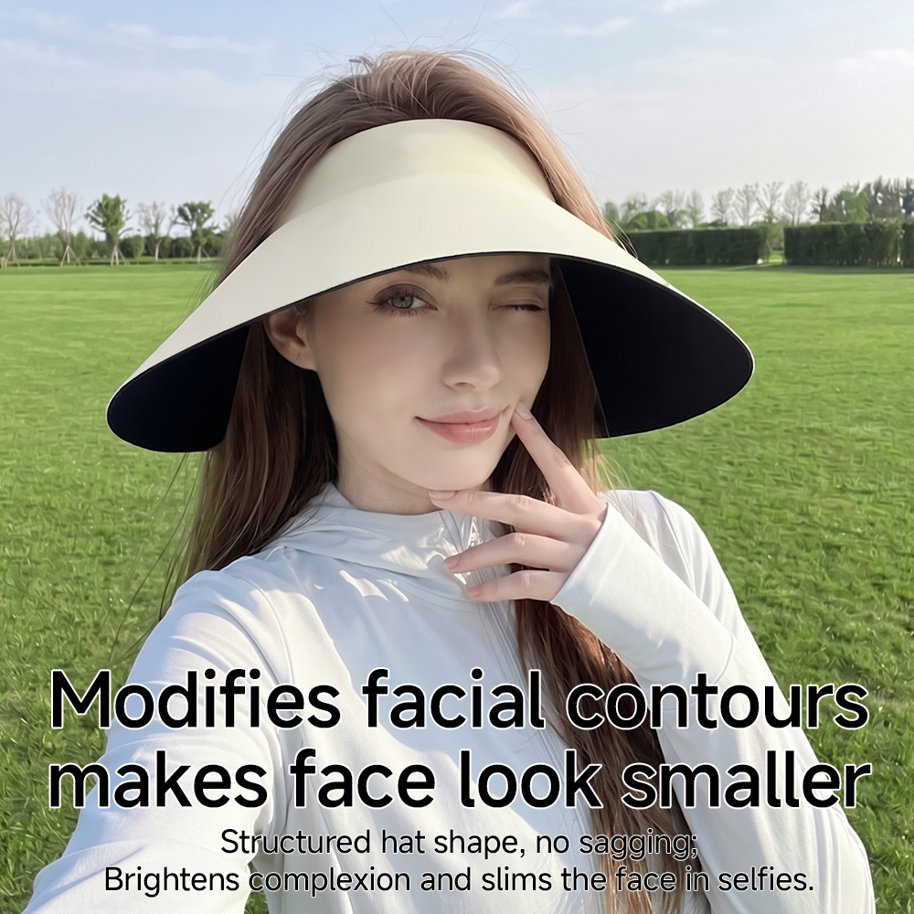 Chapeau de soleil pour femme avec protection UV, visière monobloc sans couture, large bord pour une protection complète, casquette de soleil à dessus creux