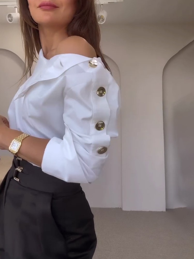 Nouvelle chemise tendance pour femmes 2026, chemisier décontracté à manches longues boutonné, hauts blancs chics de printemps, chemises de bureau pour femmes.