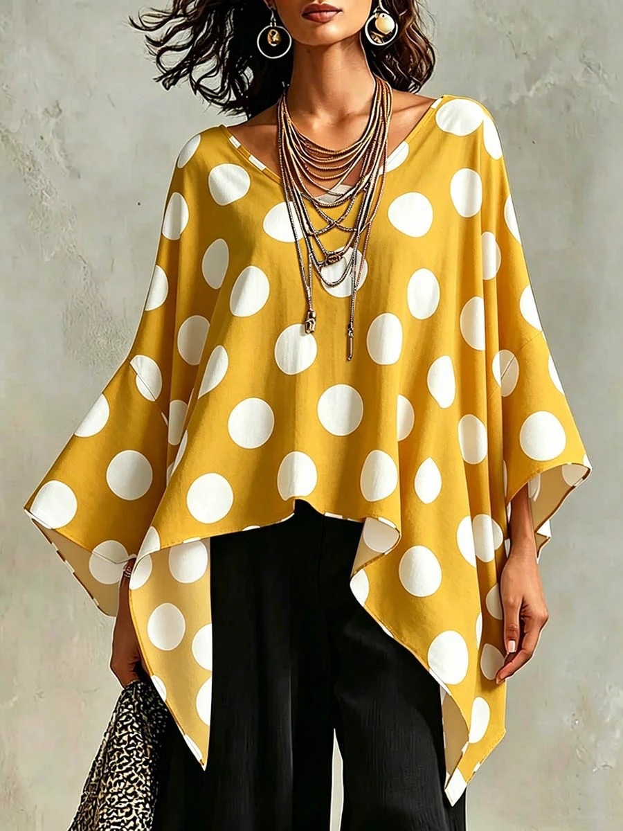 Chemisier ample en mousseline imprimé vintage pour femme, mode streetwear été 2026, chemise pull à col en V et manches trois-quarts pour femme