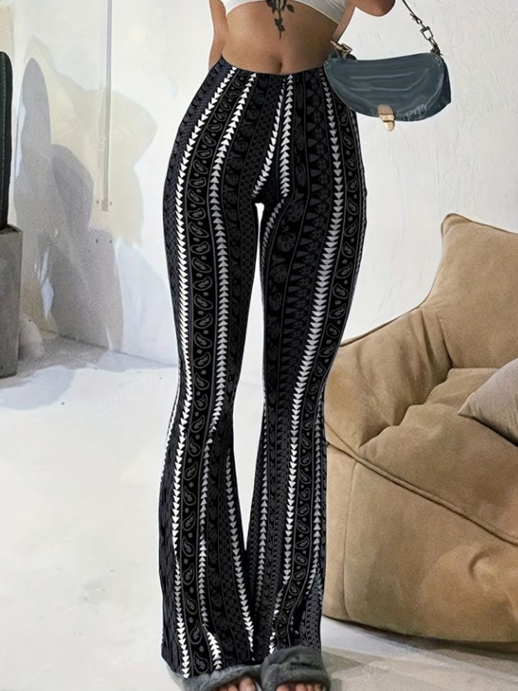 Femmes pantalons rétro imprimé Leggings évasés Sexy coupe ajustée pantalons décontractés Style de rue 2025 printemps été mode pantalons longs