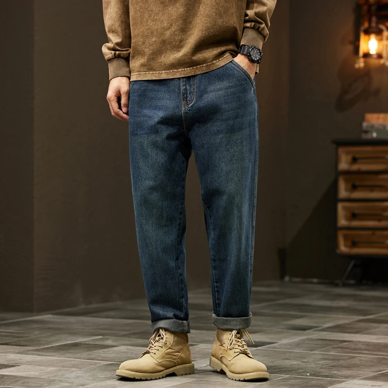 Jean ample en denim 95 % coton pour homme – Pantalon sarouel décontracté et tendance pour le travail et les loisirs – Vêtements de marque pour homme