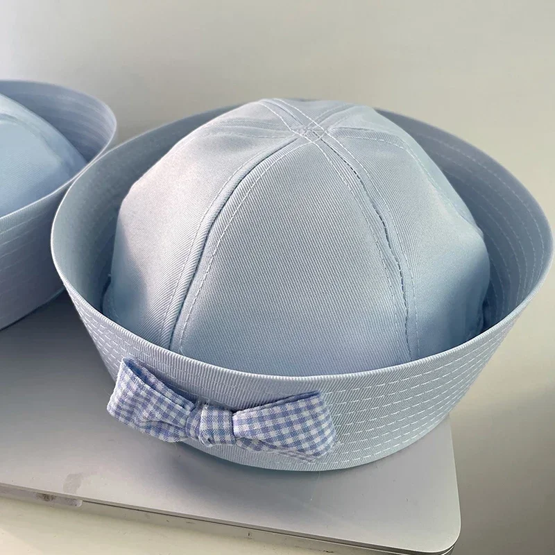 Japonais mignon marin chapeau arc bleu bord chapeau femme YK2 Version coréenne tout-match grande tête bassin chapeau marine béret casquette femmes