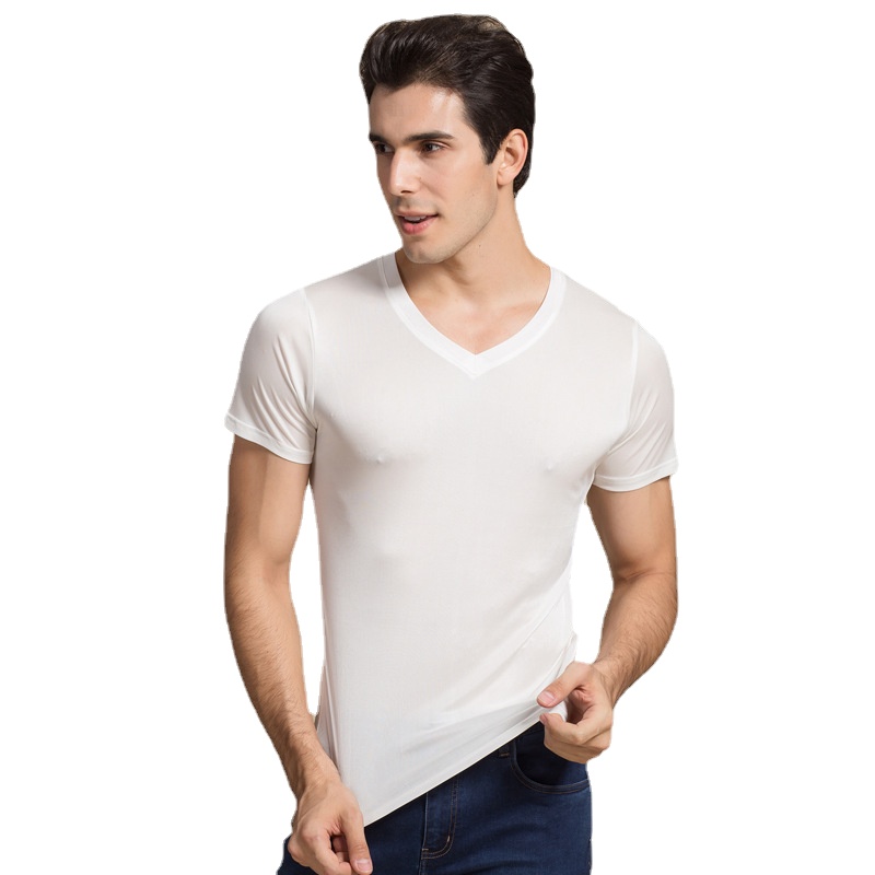 100% Soie Naturelle Tricoté Hommes de T-shirt Double-face Tricoté Pur Soie Hommes T-shirt T-shirt En Soie Hommes 100% Soie Tops