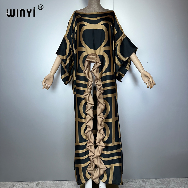 WINYI Robe de soirée sexy à fente très haute d'été, Abaya Dubaï, Kaftan long ample imprimé de luxe pour femme, tenue de plage de luxe