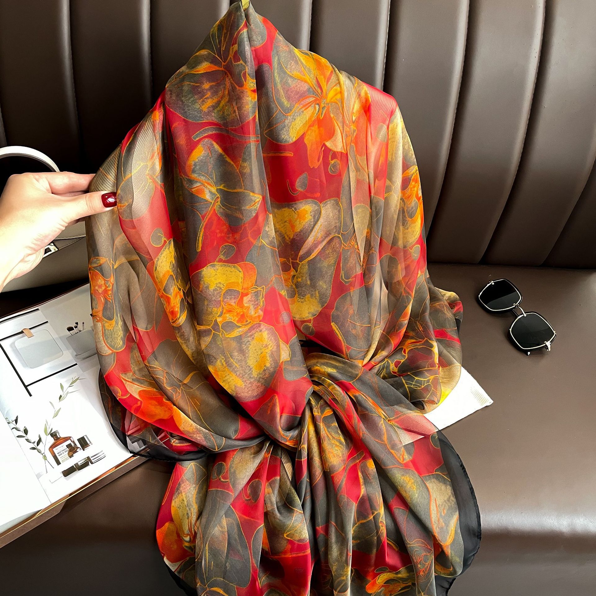 Foulard en soie Foulard femme bandeau luxe Hijab femmes doux chaud Pashmina plage foulards Echarpe châle grand enveloppement Echarpe Bandana