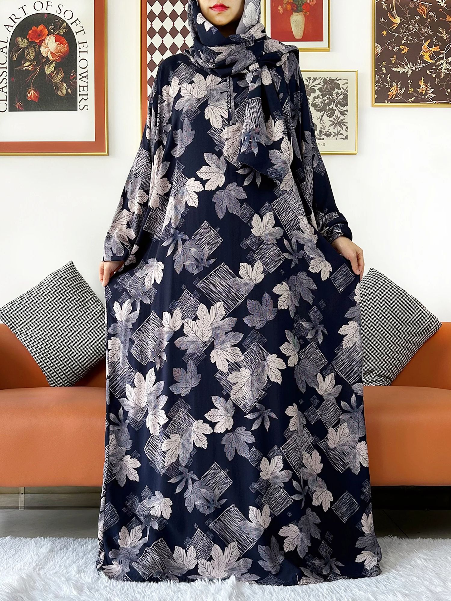 Abaya-Robe africaine en coton fleuri pour femme musulmane, vêtement de prière pour le Ramadan, Dubaï, Turquie, moyen-orient, tenue Turban, 2024