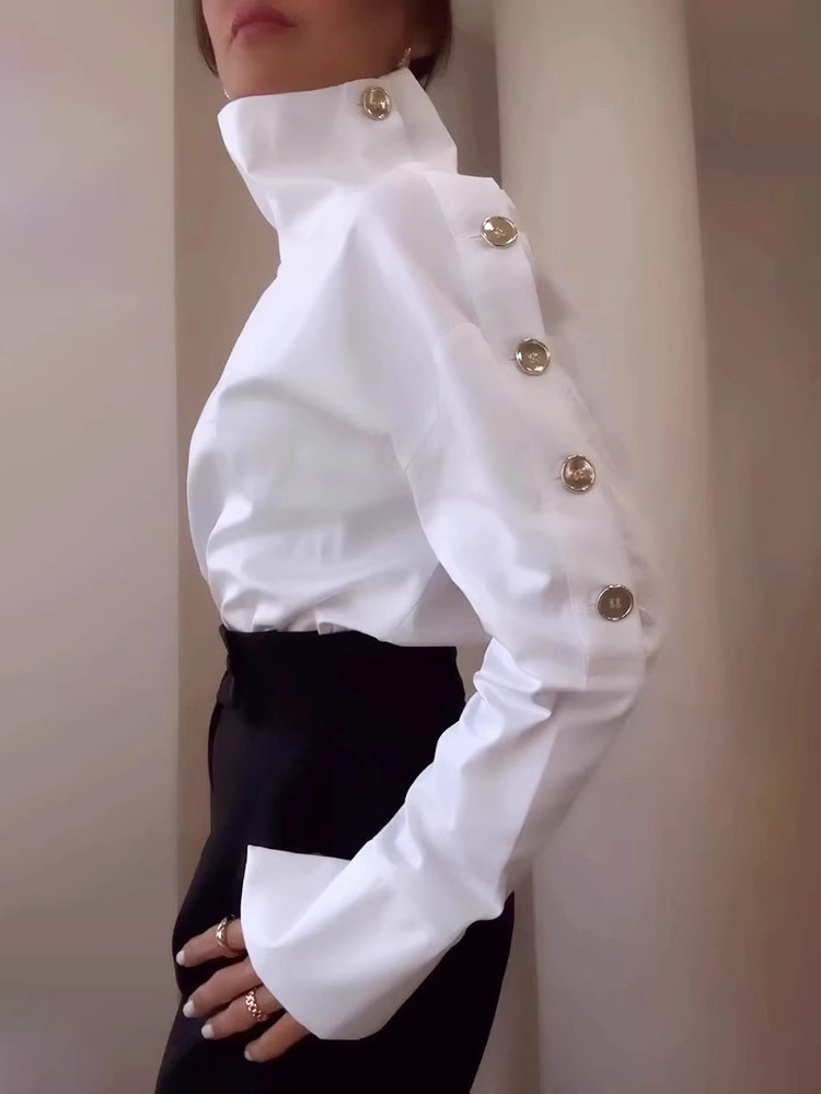 Nouvelle chemise tendance pour femmes 2026, chemisier décontracté à manches longues boutonné, hauts blancs chics de printemps, chemises de bureau pour femmes.
