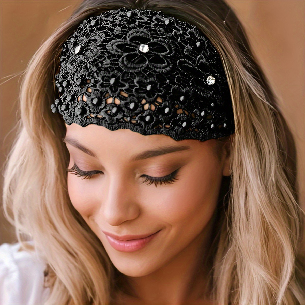 Ensemble de bandeaux bohèmes, bandeaux larges en dentelle vintage pour femmes - Bandeaux élastiques en maille pour le yoga, la gym et la course à pied, accessoires de cheveux vintage