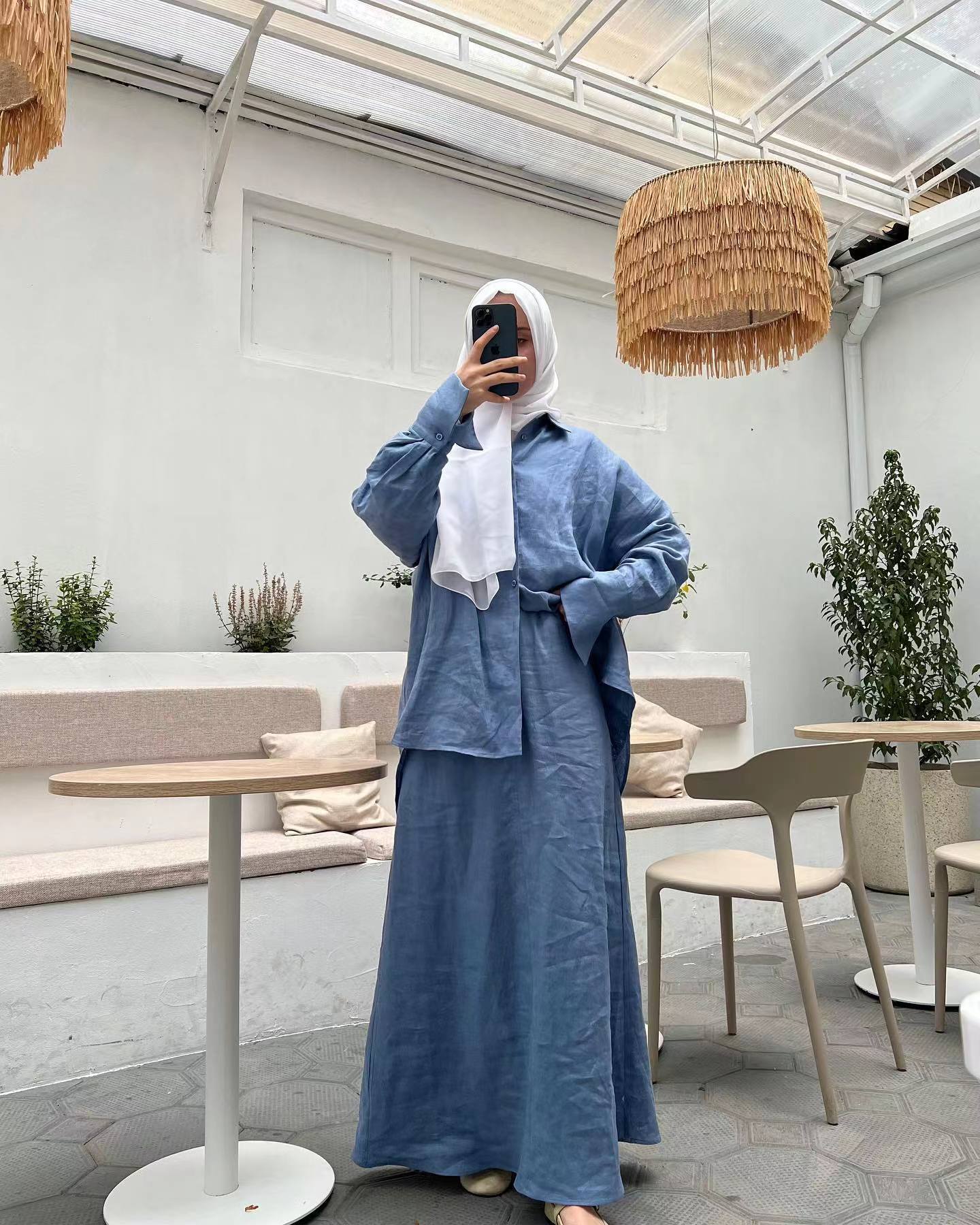 Ensemble de Chemises et Jupes sulfà Boutonnage Simple pour Femme Musulmane, Vêtement Modeste, Islamique, Maroc, Dubaï, 2 Pièces