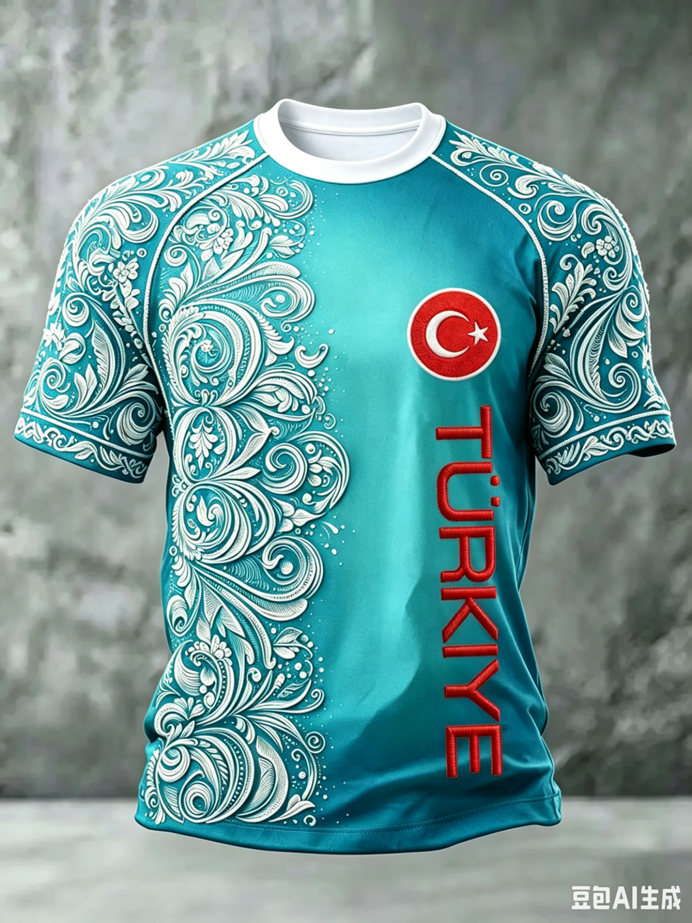 Maillot de football Turquie 2026 Rouge à imprimé floral Paisley, motif croissant et étoile TÜRKIYE, T-shirt à manches courtes pour supporters turcs