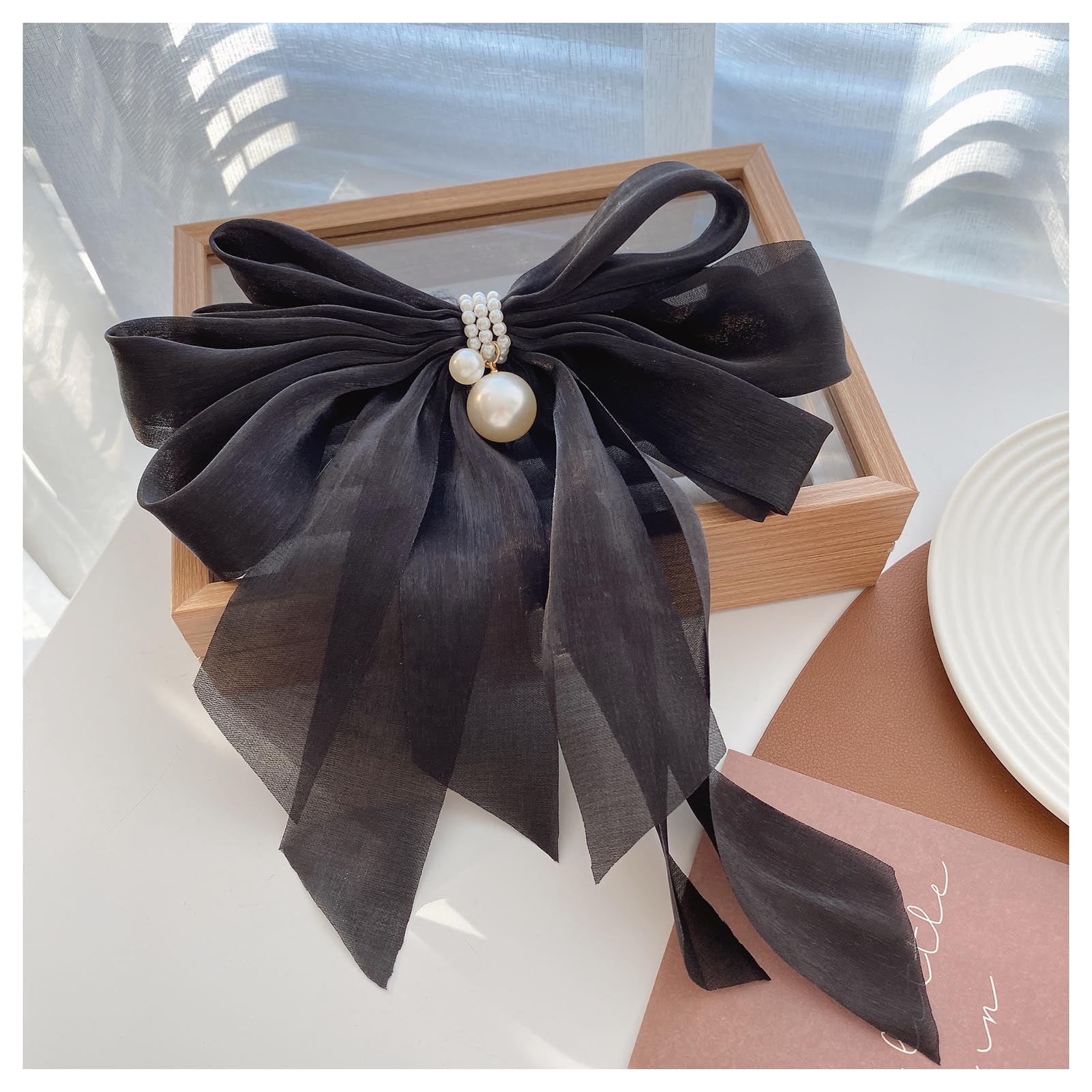 Barrettes à nœud papillon de grande taille pour femmes, barrettes à nœud papillon de couleur unie avec long ruban pour la Saint-Valentin, cadeau de Noël