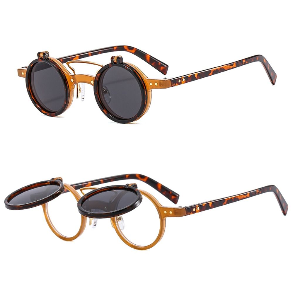 Lunettes de soleil rétro à petit cadre rond, lunettes de soleil à double couche, lentille rabattable, lunettes punk, UV400, populaire, vintage, steampunk