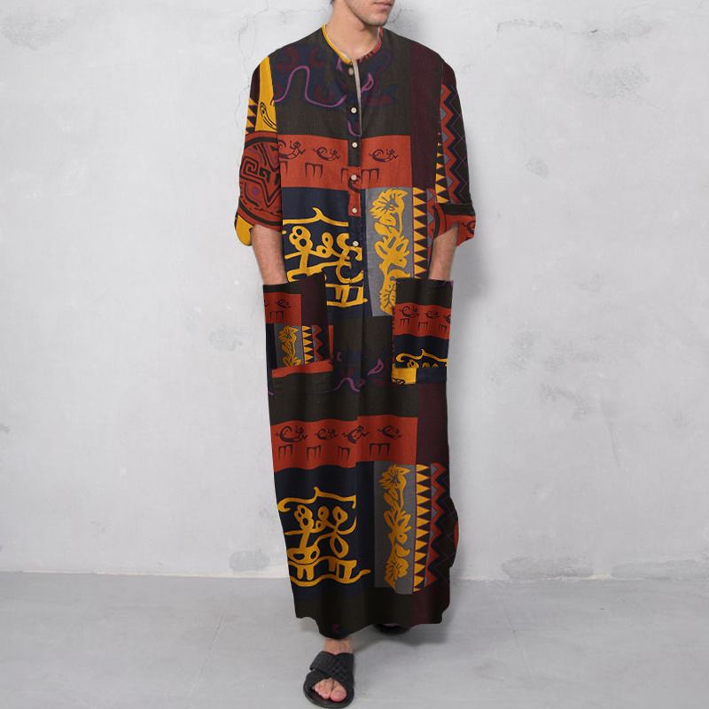 Hommes musulmans à manches longues coton rayé Robes islamique arabe caftan costume moyen-orient dubaï Abaya rétro printemps vêtements 2025 nouveau