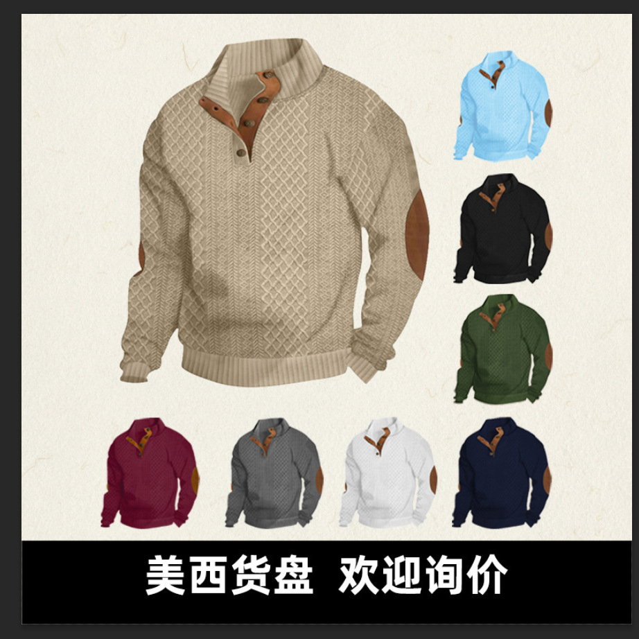 Pull Homme 2026 Décontracté Automne Col Montant Manches Longues Style Européen Sweat-shirt Tricoté Jacquard pour Extérieur