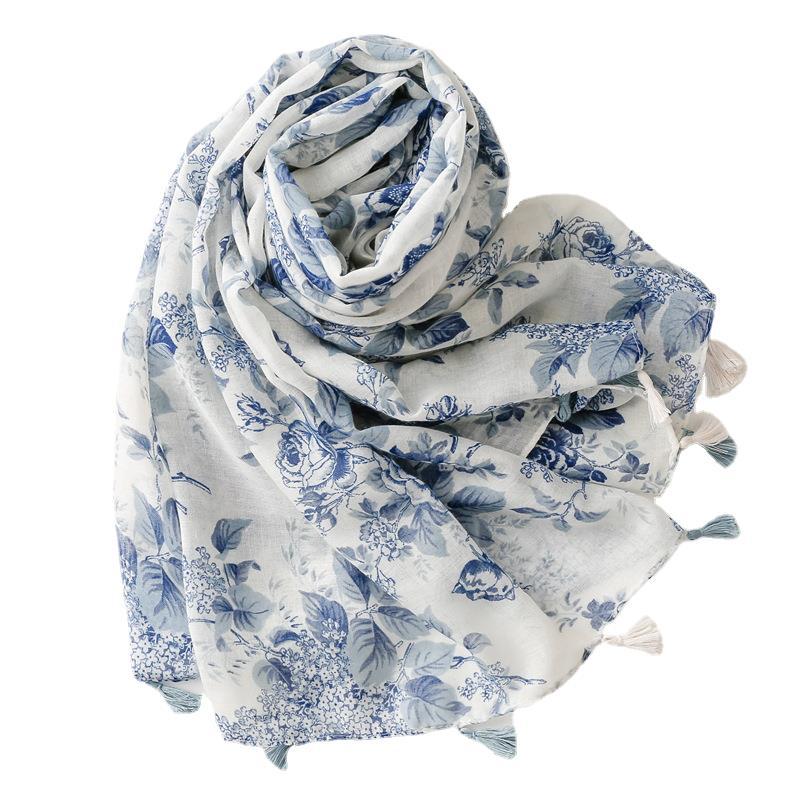 Écharpe en coton de marque de luxe pour femme, grand châle design, hijab, foulards à pampilles imprimées, étole de plage pour femme, foulard silencieux, nouveau