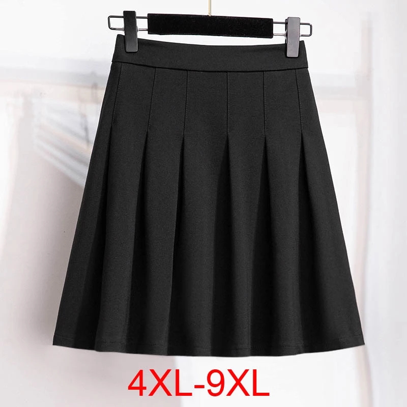 Jupe trapèze plissée et ample pour femme, grande taille 150Kg, 4XL 5XL 6XL 7XL 8XL 9XL, couleur unie, taille élastique, noire, automne