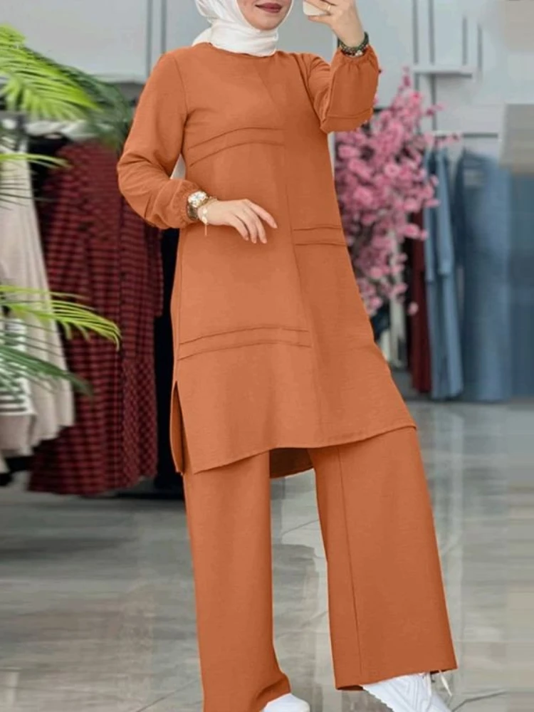 Ramadan deux pièces Ensembles chemise robe et pantalon femmes costumes musulmans chemise Blouse Musulman Ensembles caftan marocain ensembles de robe islamique
