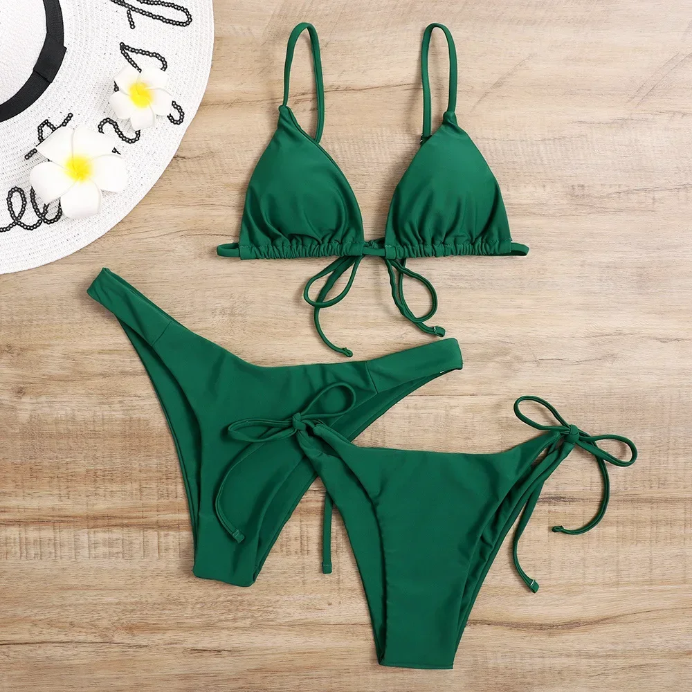 Ensemble bikini 3 pièces sexy pour femme – Maillot de bain triangle bandeau push up en bleu et violet, vêtements de plage brésiliens
