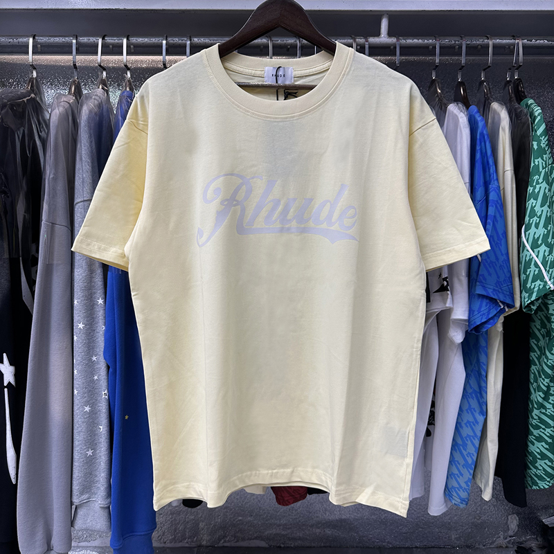 T-shirt Rhude de haute qualité, décontracté, avec logo imprimé, col rond, manches courtes, tendance estivale, pour hommes et femmes, en coton ample