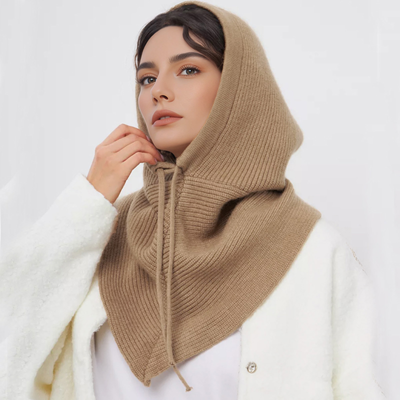 Cagoule d'hiver pour femmes, écharpe tricotée, casquettes à capuche, col chaud pour l'extérieur, bonnets pour filles, foulard résistant au froid
