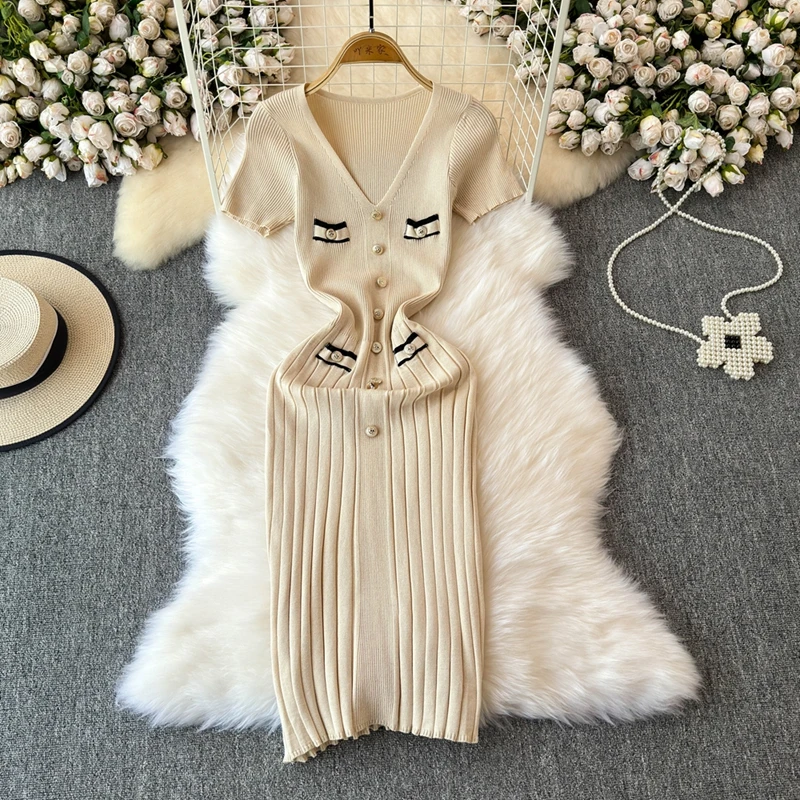 Robe longue élégante pour femmes, col en V, simple boutonnage, manches courtes, tambour, robes con, mode, fête, bureau, dame, éducatif, été