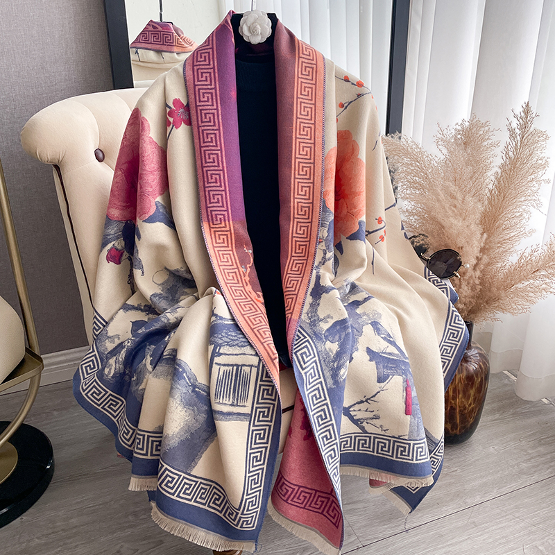Nouveau 2025 femmes marque encre lavage peinture écharpe de luxe automne hiver chaud châles imprimer écharpe Pashmina Mujer Femme Foulard Bufanda