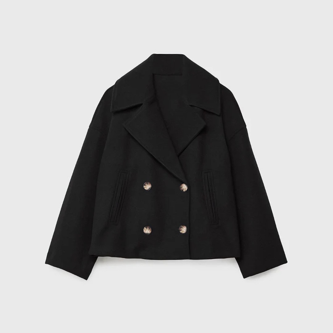 Femmes laine manteaux élégant manteau court Double boutonnage à manches longues vestes mélanges solide poches décontractées veste bureau dame automne