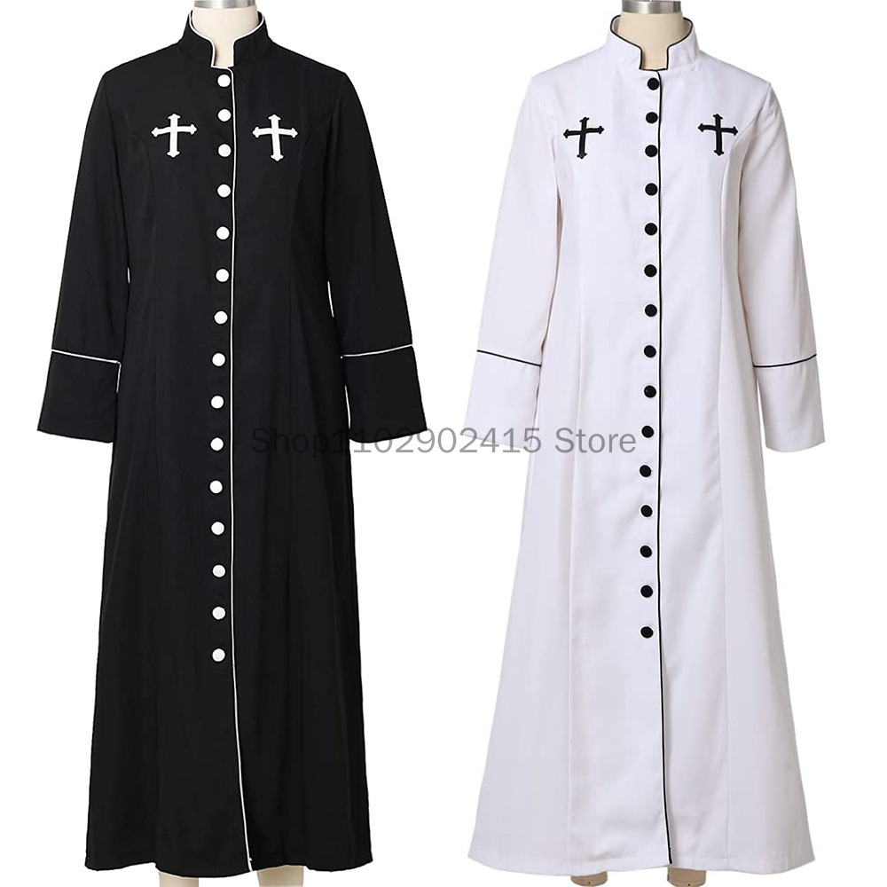 Costume de Prêtre Noble Noir et Blanc pour Homme Adulte, Pasteur Religieux, Père, Halloween, ixde Pourim, Robe de Cosplay du Barrage de Mardi Gras
