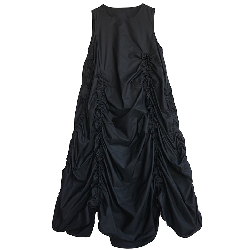 Sans manches vintage plissé nouveau en robes pour femmes décontracté ample longue robe d'été vêtements élégants 2025