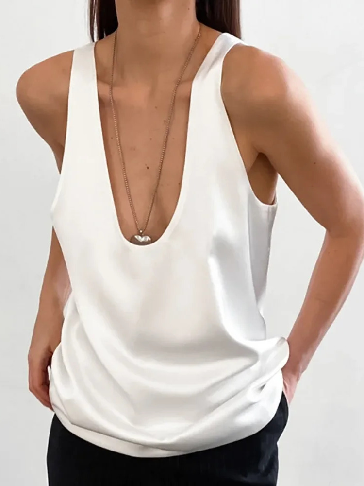 Débardeur de luxe léger et confortable pour femmes, col en U, pour filles, respirant, doublure en Satin doux, sans manches, printemps été, 2025, MA7W