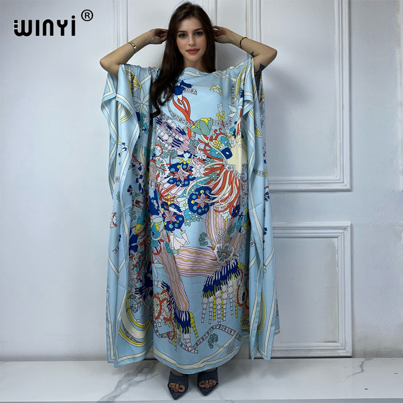WINYI-Robes turquie de luxe pour femmes, boho, nouvelle impression musulmane, dubaï, taille libre, conception Maxi, robe africaine élégante, 2024