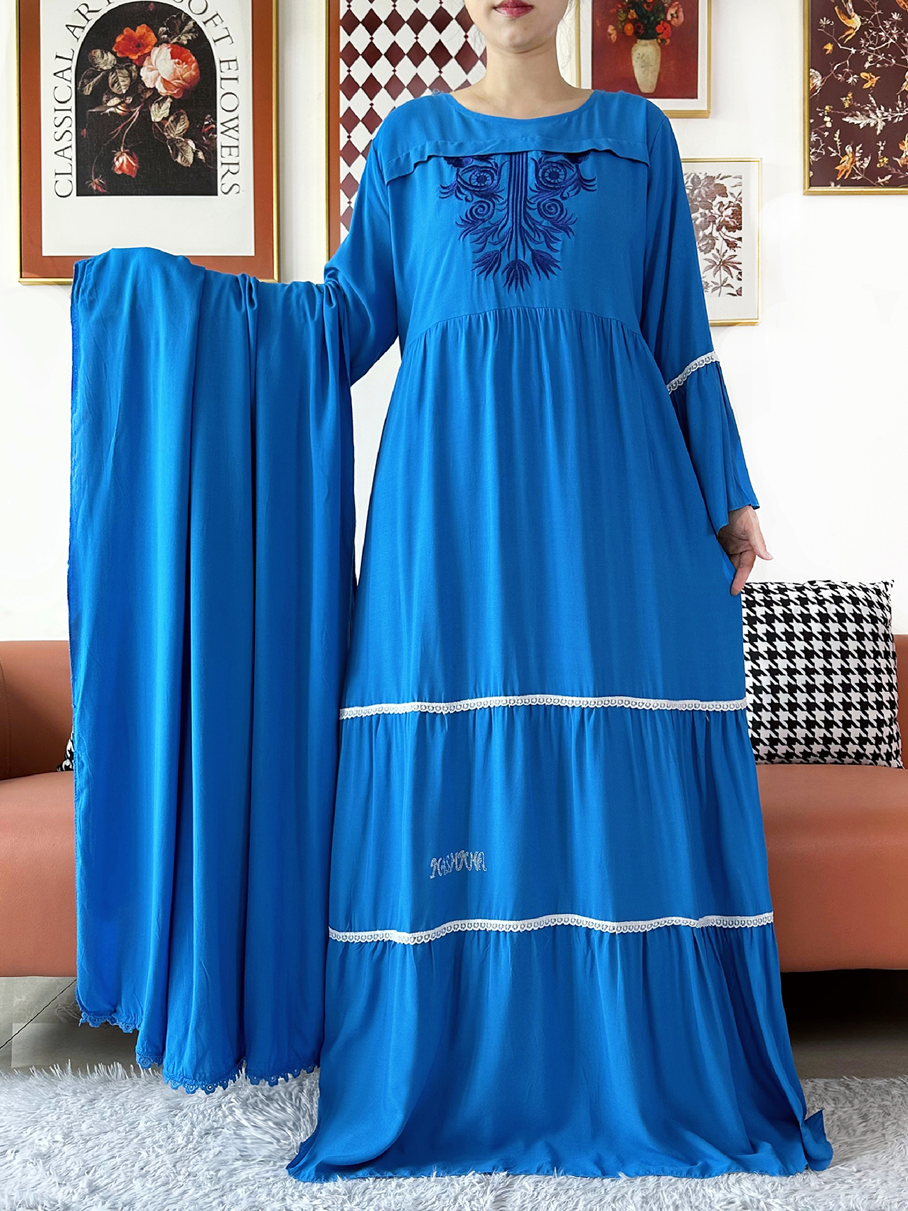Nouvelle Abaya Kashkha en Coton Brodé Solide 2026, Robe Africaine pour Femme, Vêtement Islamique, Robe Ample Turque Musulmane, Ramadan