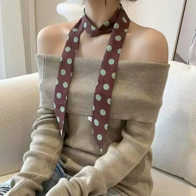 Écharpe imprimée à pois et rayures de style coréen, ruban long et fin pour cheveux et sac, foulard élégant et polyvalent