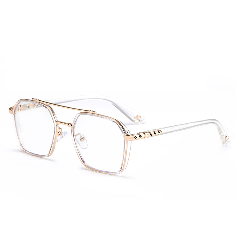 Lunettes de vue rétro pour hommes à verres plats, monture large haut de gamme amincissante à double pont - Lunettes sans ordonnance