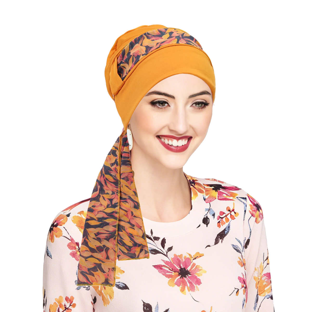 Nouveauté 2026 : Chapeaux à imprimé floral pour femmes, Hijabs musulmans élastiques, Foulards à longue traîne, Bonnets de chimiothérapie, Bandanas pour le cancer