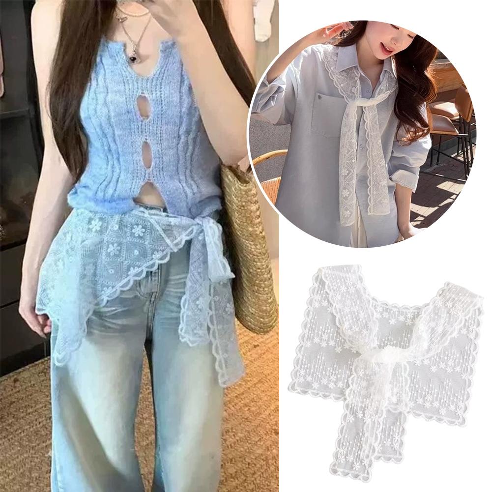 Mini-écharpe élégante en dentelle ajourée pour femme, col décoratif, cache-épaules polyvalent pour chemises et robes