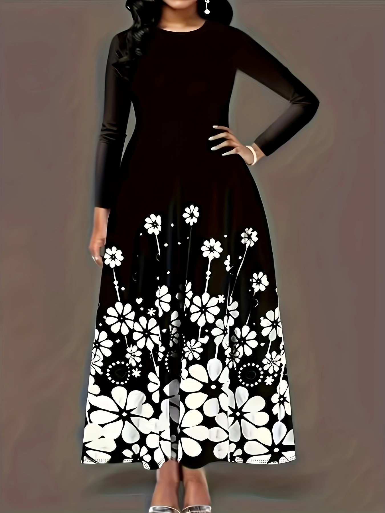 Robe longue à manches longues imprimée, nouvelle mode printemps-automne, élégante jupe longue pour femmes