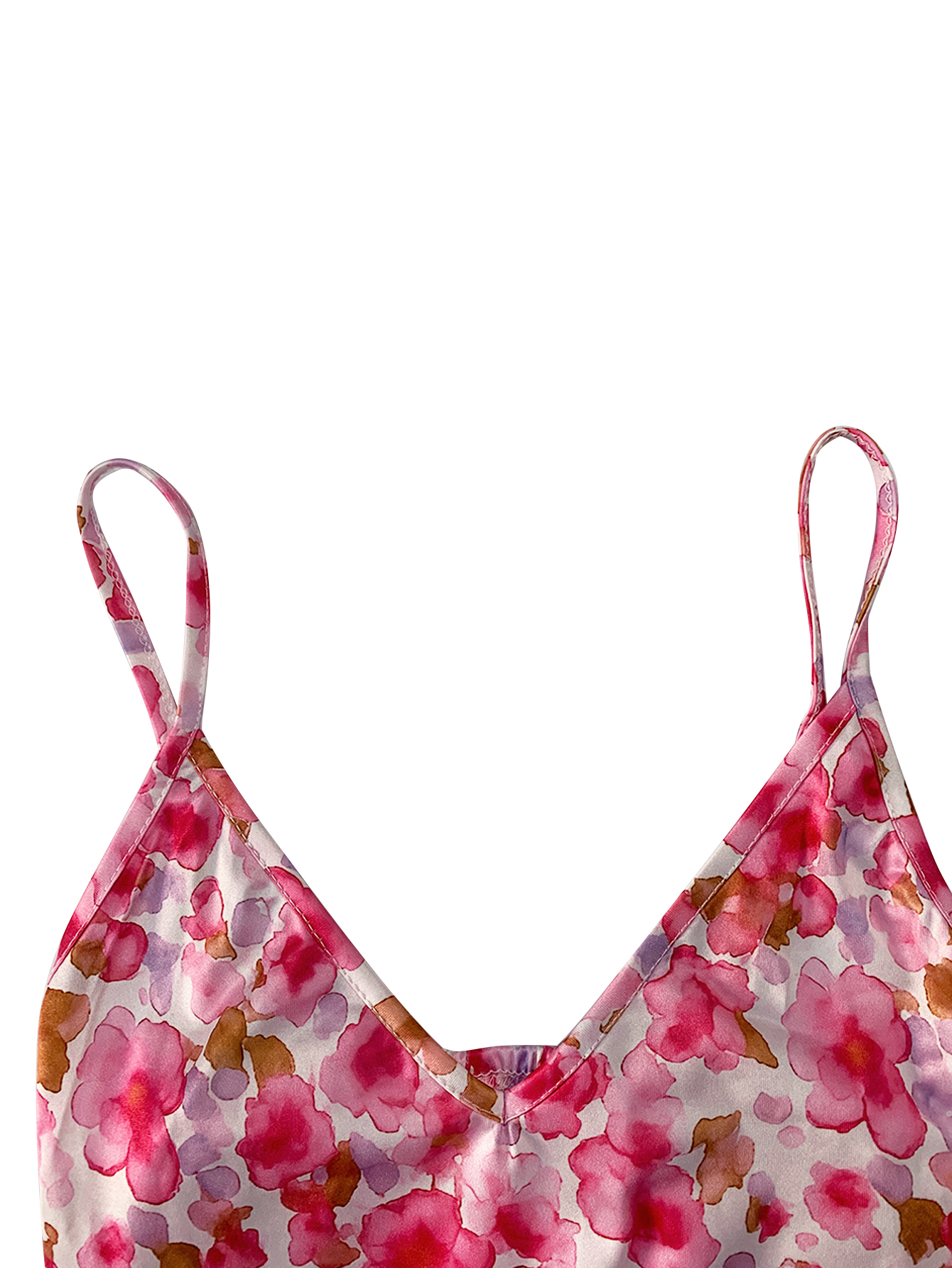 Robe longue camisole à imprimé floral aquarelle pour femme, robe d'été fluide à col en V et bretelles spaghetti, tenue décontractée bohème pour la plage en été