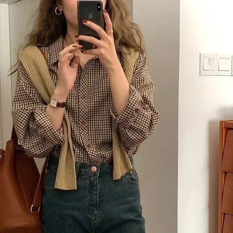 Mode décontracté femmes chemise à carreaux automne nouvelle Boutique dames Blouse et hauts femme à manches longues Blouses vêtements