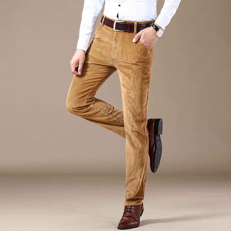 Pantalon décontracté en velours côtelé de coton pour homme, nouvelle mode d'automne, kaki, doux, Slim, droit, élastique, vêtements d'affaires