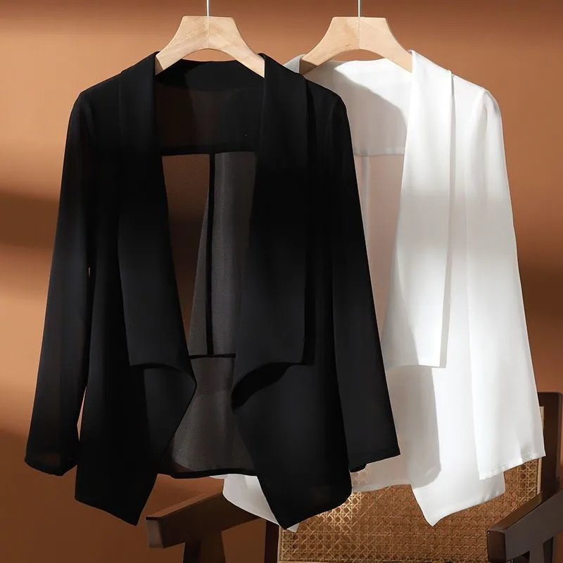 Manteau en mousseline de soie pour femmes, châle féminin, vêtements d'été, protection solaire, veste mince, cardigan, mode, nouveau, 2025