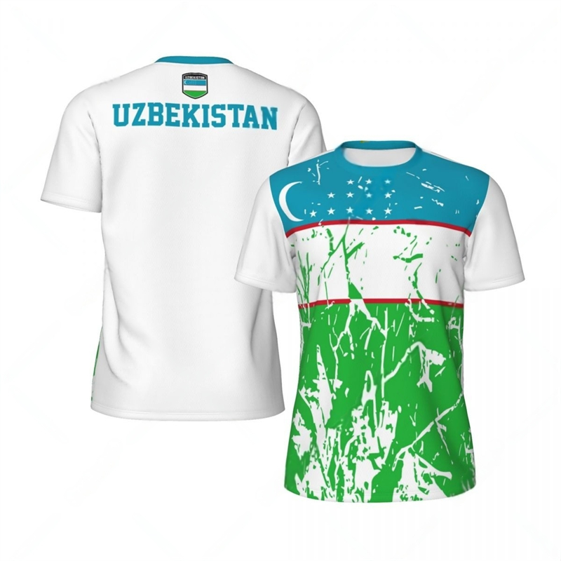 Mode drapeau de l'ouzbékistan graphique Football T-shirts tendance d'été 3D emblème national imprimé T-shirts amples et respirants T-shirts de sport