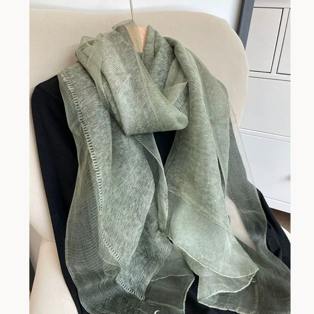 Écharpe en soie mélangée pour femme, double couche, légère, couleur unie, longue, châle, pour tenue de printemps et d'automne