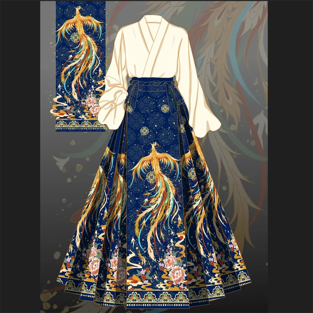Hanfu Phoenix-Jupe Visage de Cheval pour Femme, Jupes Originales, Style Chinois Classique Trempé de Toast, Ventes de Vêtements, Nouveau