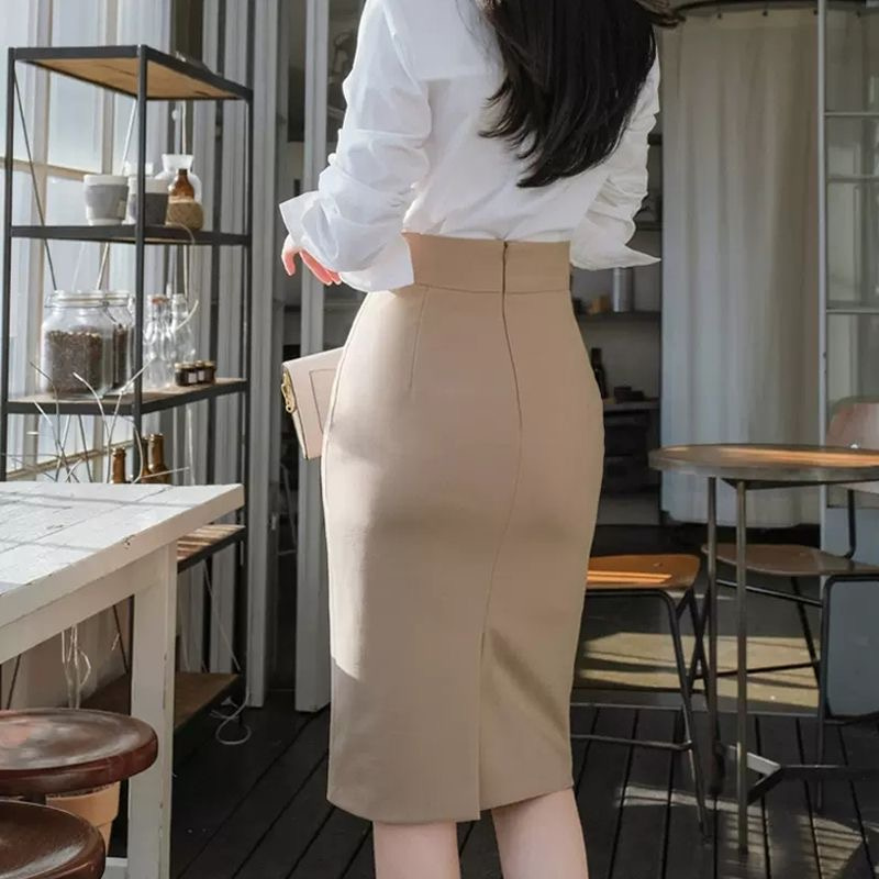 Jupes de travail d'été pour femmes, jupe mi-longue kaki avec fente, taille haute, luxe, élégante, vêtements de bureau, Y2k, livraison directe