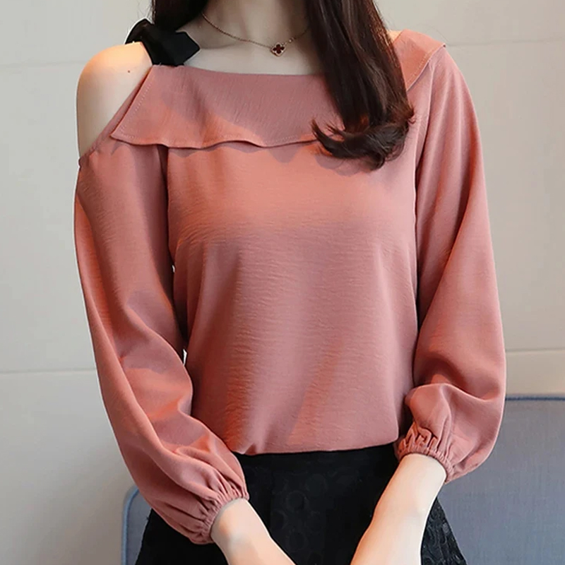 Blouse d'été élégante pour femme, coupe ample, épaules dénudées, couleur unie, style simple et chic, chemise de bureau à manches courtes, Blusas