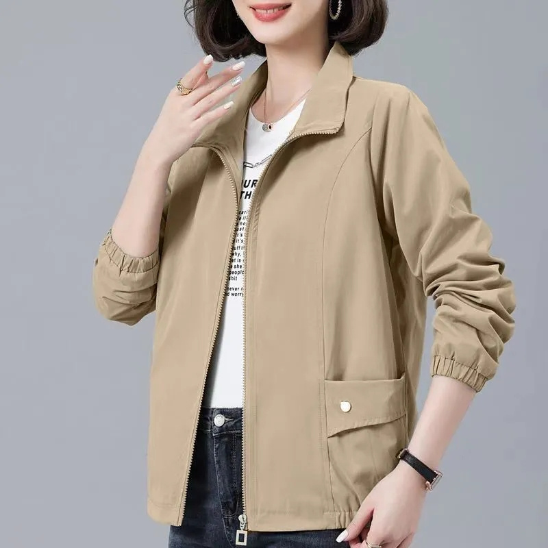 Femmes coréennes col montant fermeture éclair couche de finition printemps automne dames mode manches longues veste femme nouveau ample couleur unie vêtements d'extérieur