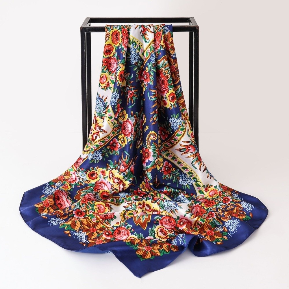Écharpes en soie imitation 90x90cm, imprimé floral, toucher soyeux, écharpes carrées imprimées, multifonctionnelles, fines, respirantes, écharpes pour le cou
